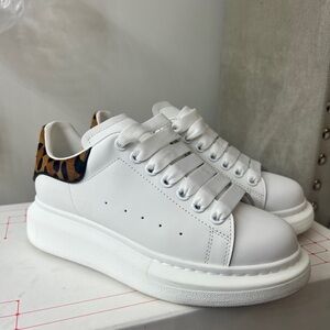 Alexander McQueen White Sneakers with Leopard Accent